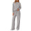 Women's Fall Solid Textured Drawstring 2-Piece Tracksuit Set Light Gray M 5