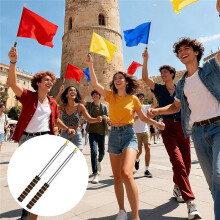 3 Meters Telescopic Flag Pole, Handheld Retractable Flagstick with 4 Clips, Anti-Slip Handle for Camping Guide Events