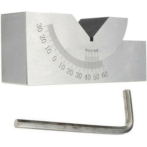 Precision Adjustable V Block with 60 Degree Angle Gauge for Milling Setup, Nickel Plated Steel Construction, Accuracy 1