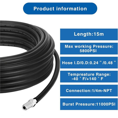 15m 400 Bar Pipe Cleaning Hose Set,140C High Temp,Compatible with  -K7  Pressure Washers,Includes Adapter 2