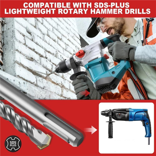 13Pcs SDS  Rotary Hammer Drill Bits and Chisel Set, Carbide Tipped Rotary Hammer Drill Bits Concrete Drill Bit 1