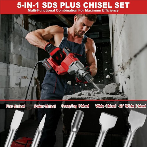 13Pcs SDS  Rotary Hammer Drill Bits and Chisel Set, Carbide Tipped Rotary Hammer Drill Bits Concrete Drill Bit