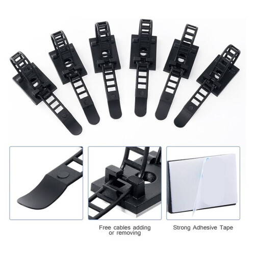 100PCS Adjustable Adhesive Cable Ties Cable Clips, Self-Adhesive Nylon Cable Straps, Adhesive Cable Management Clips 2