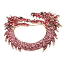 Chinese Dragon Brooch Pin Men's Women Rose Gold Alloy Rhinestone Jewelry