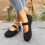 Μαύρα γυναικεία μοκασίνια με μαλακή σόλα, slip-on casual φλατ παπούτσια, ύφασμα flock, 7