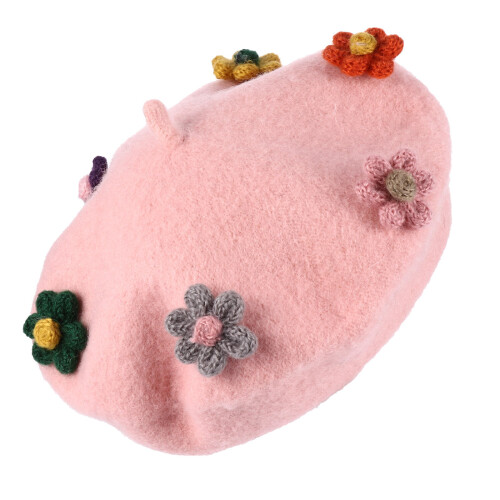 3Pièces Rose Élégant Laine Chapeau Mode 1