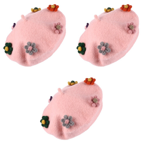 3Pièces Rose Élégant Laine Chapeau Mode 2