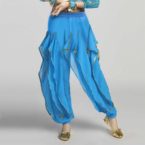 Light Blue Chiffon Sequin Pants for Kids Age 11, Elastic 1