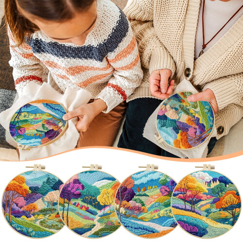 Complete DIY Embroidery Kit for Beginners Bright Landscape Pattern Needlepoint Kits Includes Canvas and Instructions Type 2 1