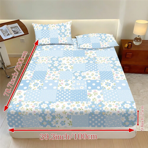 Butterfly Rose Print Bed Sheet Set Blue Floral 4-Piece 1