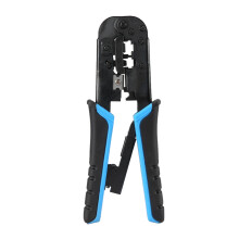 All In One RJ45Crimp Tool With Wire Stripper Cutter Pass Through Compatibility Ratcheting Design For Secure Connections Wide Compatibility With