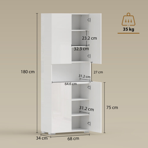 Homcom (White) HOMCOM 180cm Tall Kitchen Cupboard, Pantry Storage Cabinet 2
