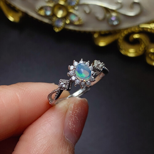 925 Silver Natural Opal Adjustable Ring 1