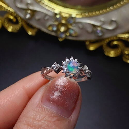 925 Silver Natural Opal Ring Adjustable 2