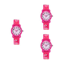 3Stk Kinderarmbanduhr Rosy Flamingo Muster