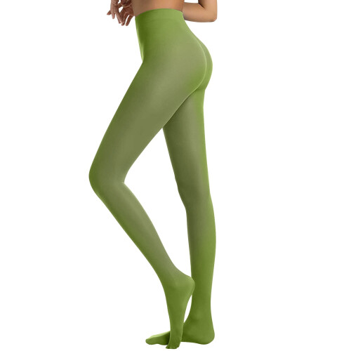 Women's Semi-Opaque Solid Color Footed Tights Green XL 1
