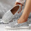 Γυναικεία ασημένια slip-on μοκασίνια με στρας, φλατ πλατφόρμα, με στρογγυλή μύτη, 2