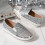 Γυναικεία ασημένια slip-on μοκασίνια με στρας, φλατ πλατφόρμα, με στρογγυλή μύτη, 4
