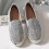 Γυναικεία ασημί slip-on μοκασίνια, φλατ πλατφόρμα με διακόσμηση στρας, στρογγυλή 6