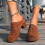 Καφέ γυναικεία ψηλοτάκουνα mules casual κλειστά δάχτυλα slip-on τακούνι με πλατφόρμα 5