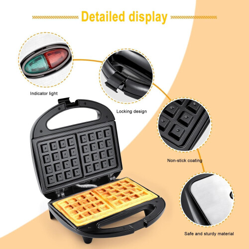 Dual Non-Stick Belgian Waffle Maker, 750W, Auto Temp Control, LED, Cool-Touch Handle, Easy Clean 2