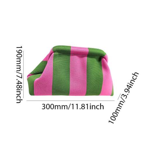 Γυναικεία πλεκτή τσάντα clutch μικρή ριγέ υφασμένη τσάντα για γυναίκες (ροζ πράσινο) 1