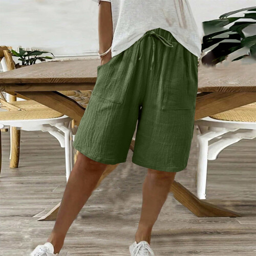 Dameshorts med løs pasform og snøre, elastisk talje og brede ben 1