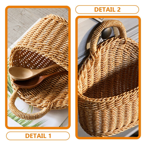 2 Pcs Wicker Basket Rack Pastoral Handmade Plastic Woven Wall-mounted Storage 2