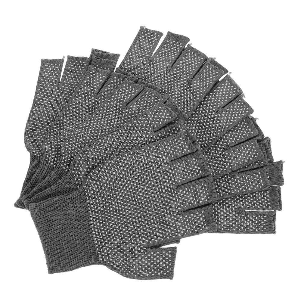 5Pairs Fingerless Work Gloves Grey Non-Slip Breathable Polyester Pvc 3713122706879