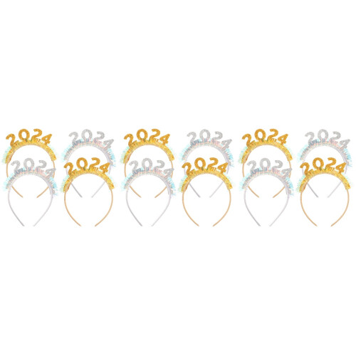 12Pcs Glittery 2024 Tinsel Headbands Assorted Hairbands