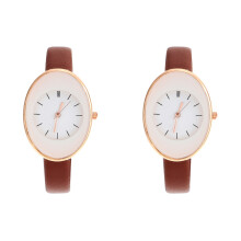 2Pcs Fashionable Brown Ladies Quartz Wrist Watch Comfortable Belt