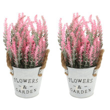 2Pcs Faux Pink Potted Bonsai Plants Artificial Plastic Iron Ornament