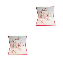 2Pcs Handwork 3D Christmas Cards Red Creative Anniversary Greetings