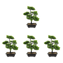 4Pcs Artificial Pine Bonsai Light Green Fake Plant Ornaments for Table