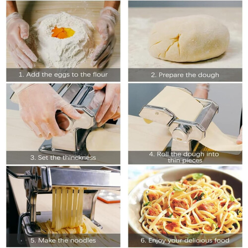 Pasta Maker Machine with 9 Adjustable Thickness Settings, 2 in 1 Noodle Maker Includes Pasta Cutter, Ravioli Maker Attachment & Pasta Drying Rack 2