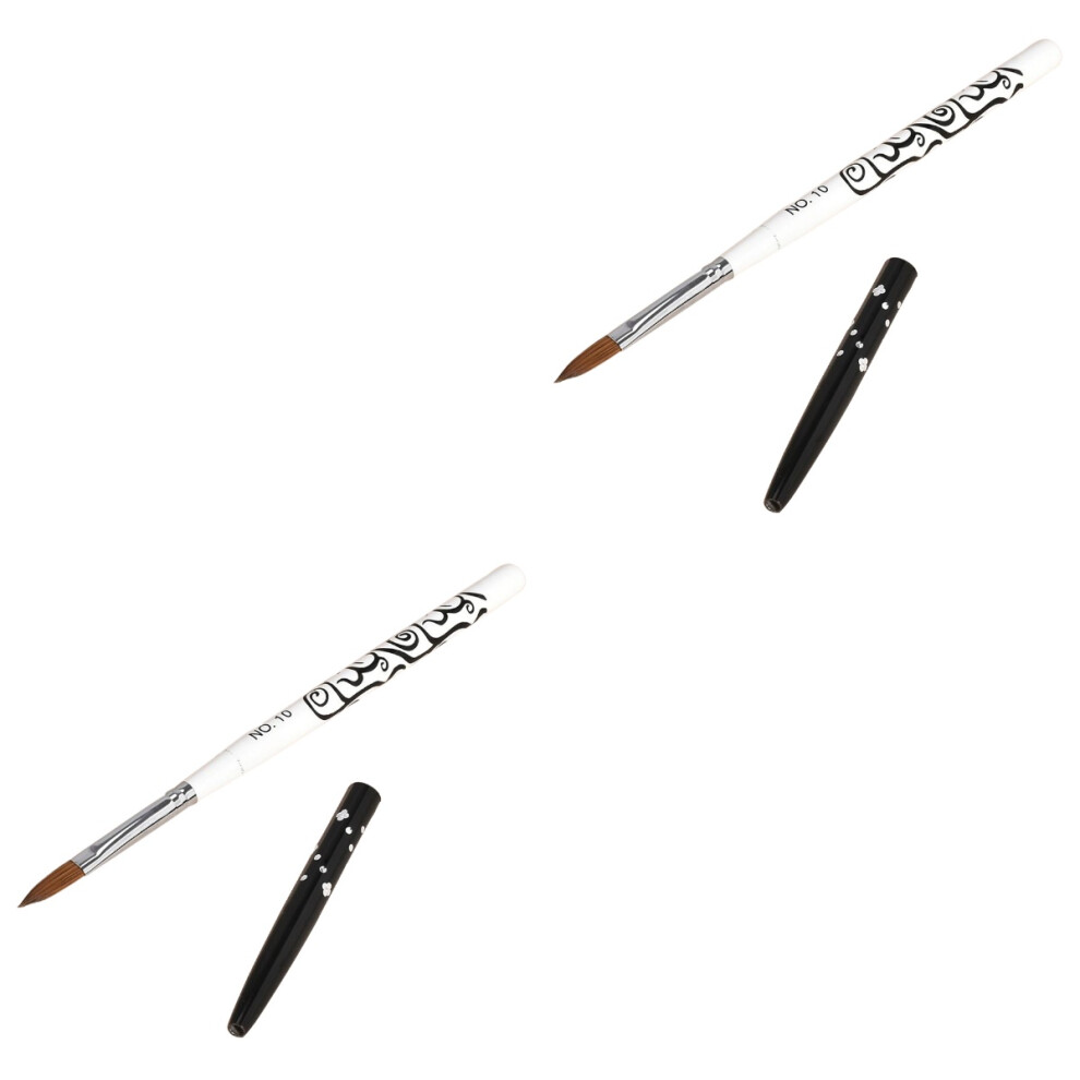 Vaguelly White 2Pcs Acrylic Nail Brushes With Metal Handles For Diy Painting