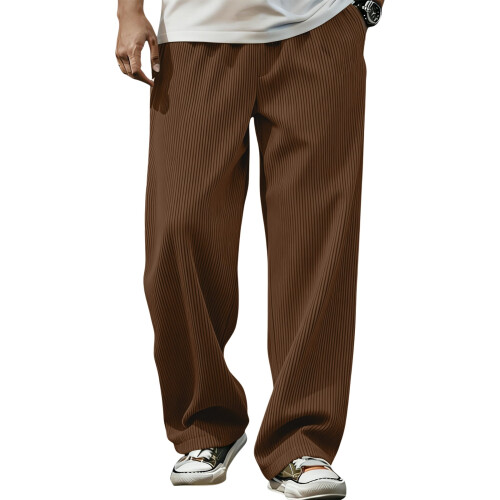 Herren-Freizeithose mit geradem Bein und Stretchbund – Gerippter Bund – Kaffeebraun – Größe M 1