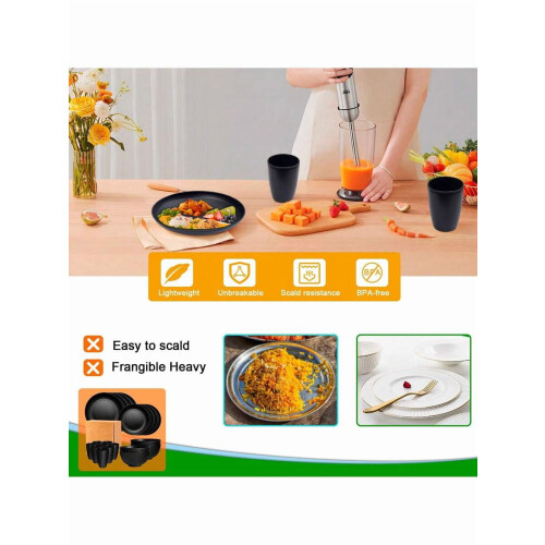 16-Pc Wheat Straw Kitchen Dinnerware Set for 4, Includes Plates, Bowls, Cups – Unbreakable Plastic, Compatible with Outdoor Camping 1