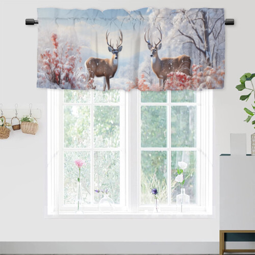 Κουρτινόξυλα Winter Forest Deer για παράθυρα κουζίνας, ρουστίκ διακόσμηση καμπίνας, 1