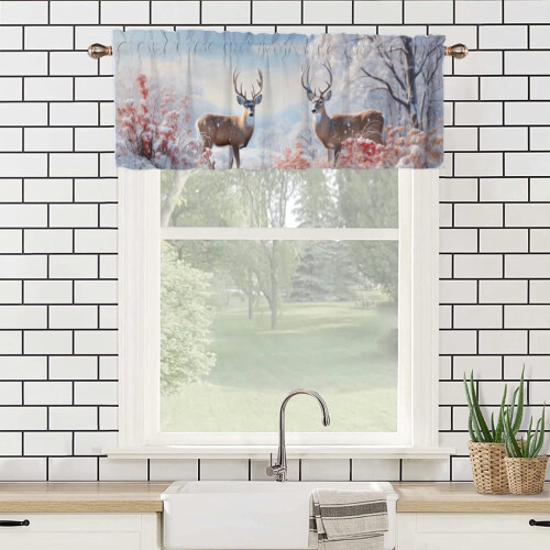 Κουρτινόξυλα Winter Forest Deer για παράθυρα κουζίνας, ρουστίκ διακόσμηση καμπίνας, 2