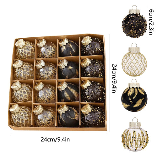 Champagne Black Gold Christmas Tree Ornaments Plastic 12pcs 2