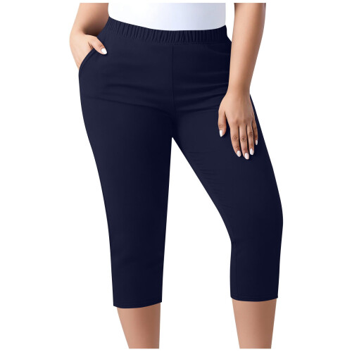 Γυναικείο παντελόνι Capri Plus Size με τσέπες, στενή γραμμή, κοντό, ελαστικό παντελόνι, 1