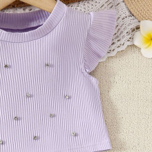 Girls' 2-Piece Set Purple Ruffle Top and Floral Shorts 5-6T