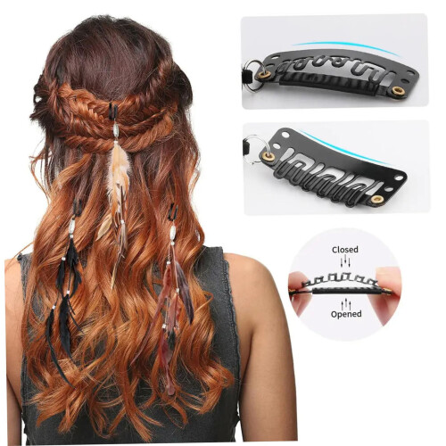 3 pezzi Extension per capelli con piume e clip con perline intrecciate per donne e in estate3 pezzi 1