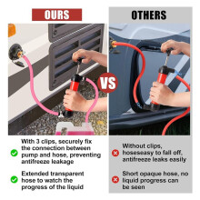RV Antifreeze Siphon Hand Pump Kit, Liquid Transfer Pump with Two 1 Metre Clear PVC Hoses for Petrol, Oil and Fluids