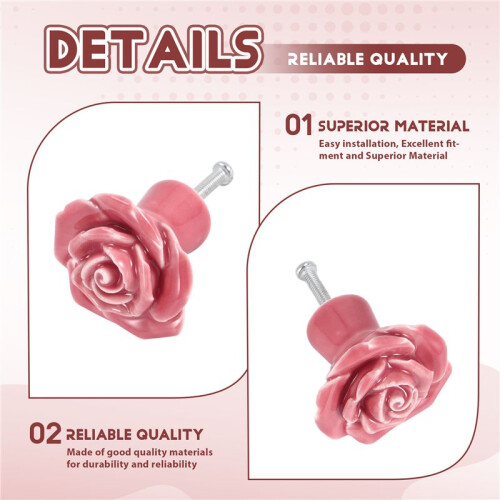 10 Pcs Ceramic Vintage Floral Rose Flower Door Knobs Handle Drawer Kitchen + Screws () 2