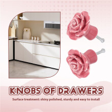 10 Pcs Ceramic Vintage Floral Rose Flower Door Knobs Handle Drawer Kitchen + Screws ()