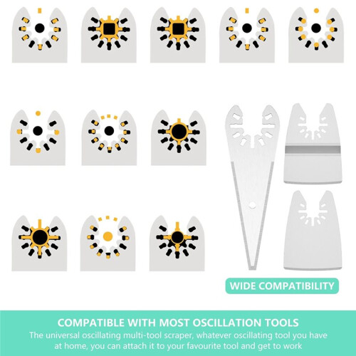 14pc Oscillating Multitool Blade Set - Stainless Steel Straight & Curved Scraper 2
