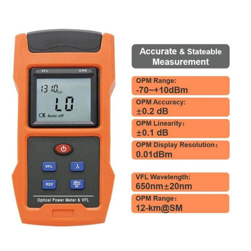 Optical Power Meter Combined Visual Fault Locator Function, Fiber Light Tester with Rechargeable Battery -70dB