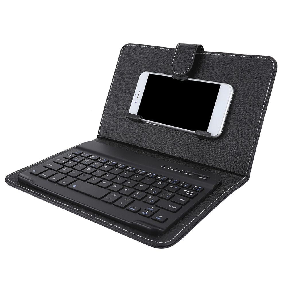 Wireless Bluetooth Spanish Keyboard With Leather Cover For 4.5-6.8In Phones Black 8771392522334